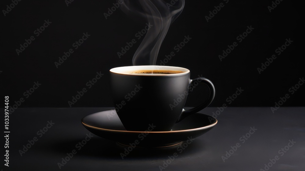 Black Coffee in a Gold-Trimmed Cup with Steam Rising Black Coffee in a Gold-Trimmed Cup with Steam Rising