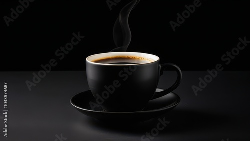 Elegant Black Coffee Cup with Steam on a Dark Background