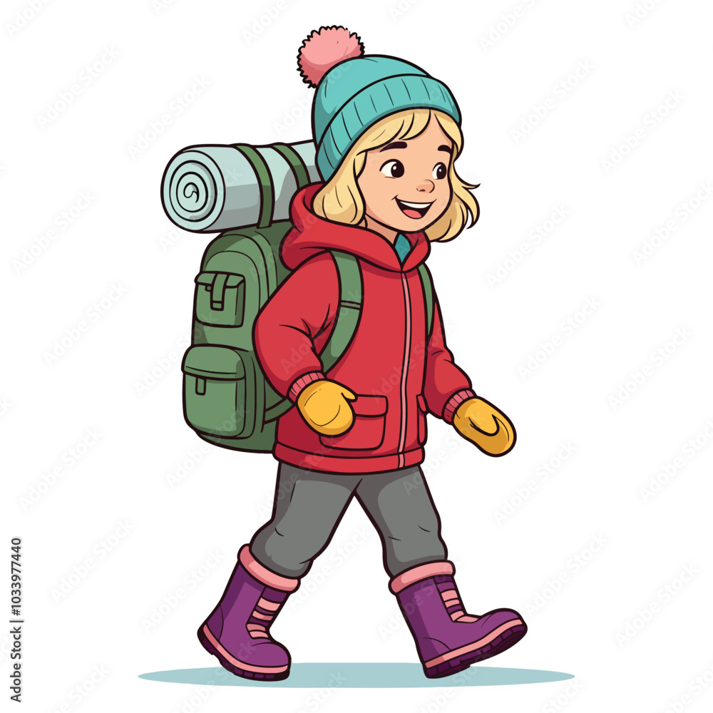 Obraz premium Cute Backpacker Prepared for Cold Weather Adventure