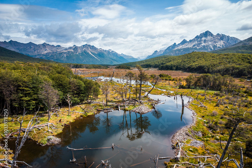 paisajes de tierra del fuego, en la inmediaciones de Ushuaia, la ciudad del fin del mundo, la más austral, ubicada en la Patagonia Argentina.  photo