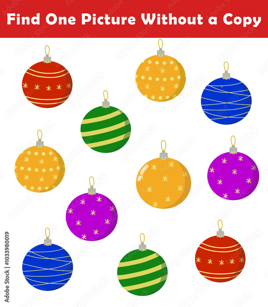 Find One Picture Without a Copy for Preschool Children. Find same picture worksheet for kids. Worksheet for kindergarten-aged children with cute christmas illustration. Christmas activity sheet. Find One Picture Without a Copy for Preschool Children. Find same picture worksheet for kids. Worksheet for kindergarten-aged children with cute christmas illustration. Christmas activity sheet.