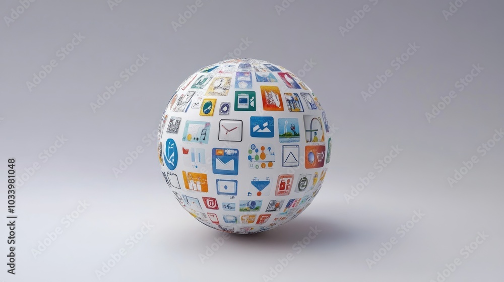 3D globe with search engine icons orbiting around it, symbolizing global internet connectivity 3D globe with search engine icons orbiting around it, symbolizing global internet connectivity