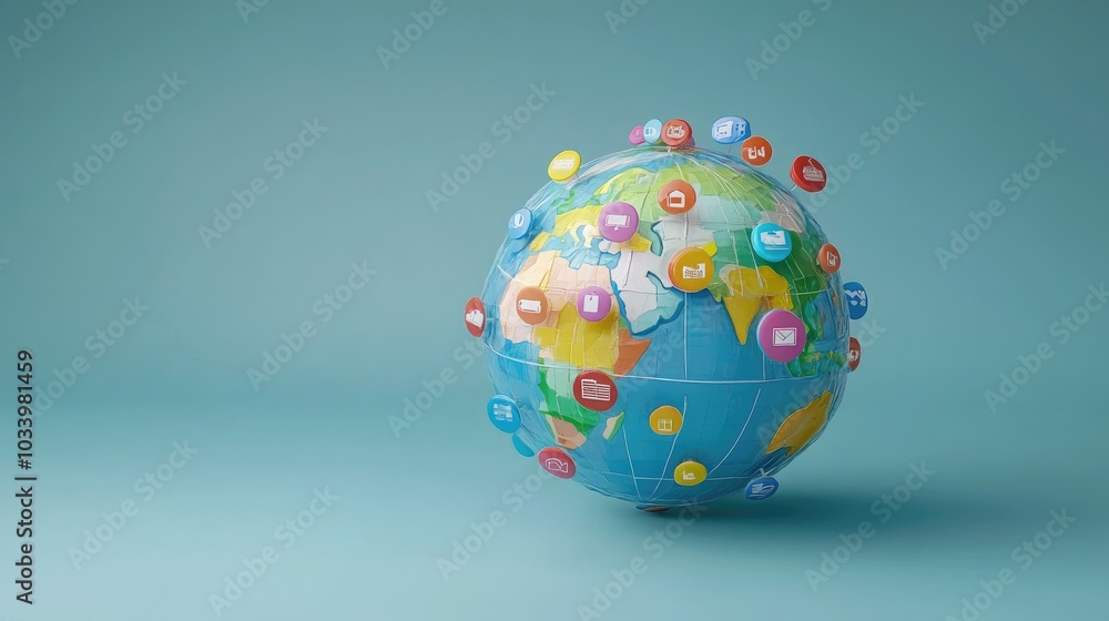 3D globe with search engine icons orbiting around it, symbolizing global internet connectivity 3D globe with search engine icons orbiting around it, symbolizing global internet connectivity