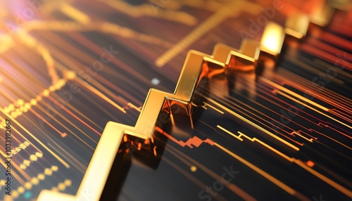 Wallpaper Mural Golden Staircase Ascending on a Diagonal Pattern of Lines Torontodigital.ca