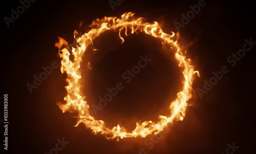 A circular ring of flames against a dark background, creating a striking visual effect.