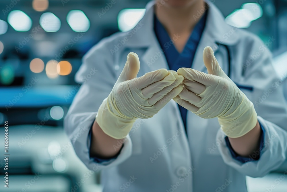 A scientist in a lab coat and gloves giving a thumbs up, isolated on a white background A scientist in a lab coat and gloves giving a thumbs up, isolated on a white background