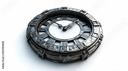 3D Floating Debate Timer with Orbiting Rebuttal Points - Close-Up View of Timer in Space, Camera Rotation Reveals Topics - Icon on White Background photo