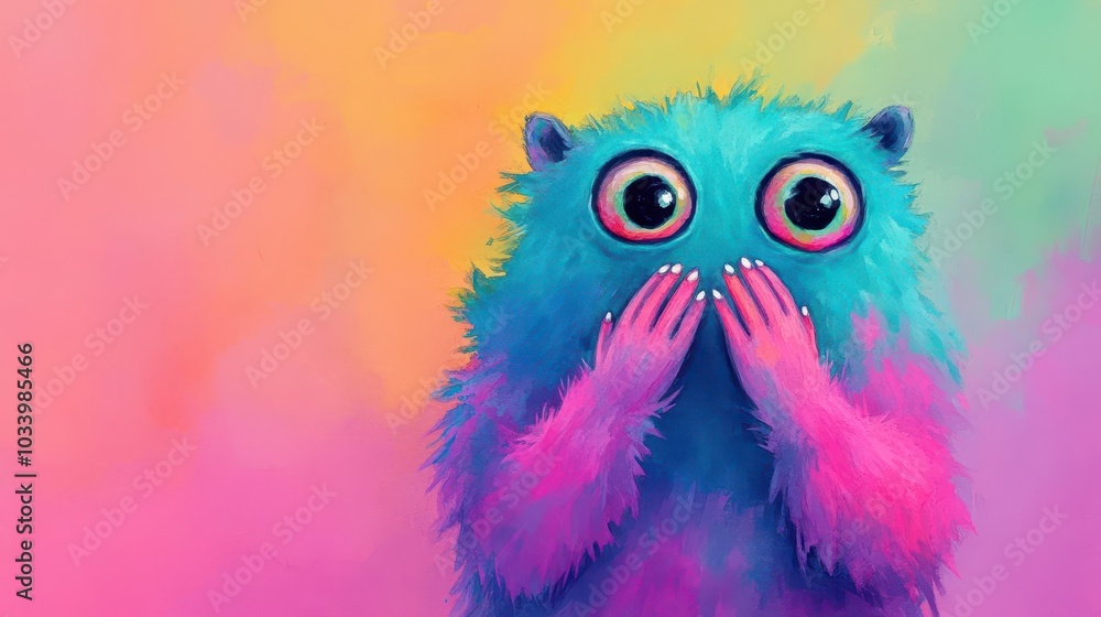 Fluffy twoeyed monster, clapping hands, vibrant tones, watercolor style Fluffy twoeyed monster, clapping hands, vibrant tones, watercolor style