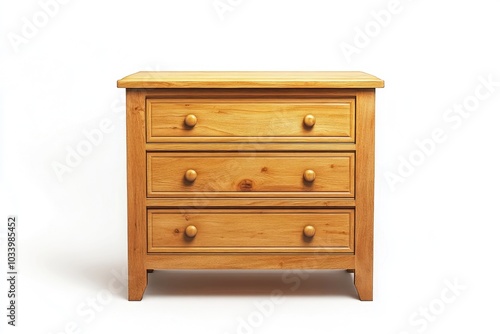 A wooden chest of drawers on a white background