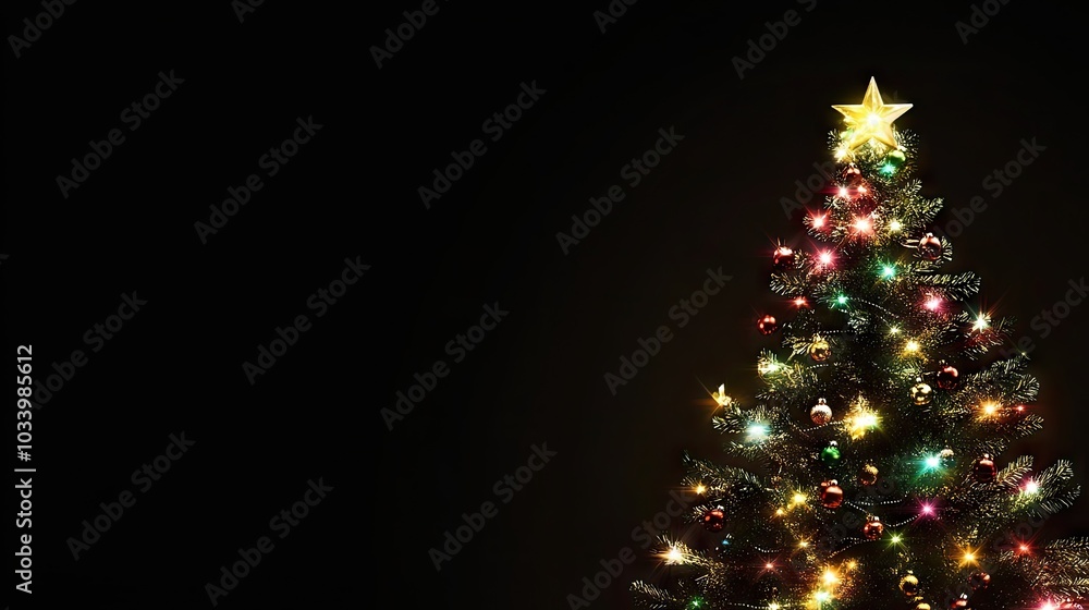 Festive Christmas Tree with Bright Lights and Star Topper Festive Christmas Tree with Bright Lights and Star Topper
