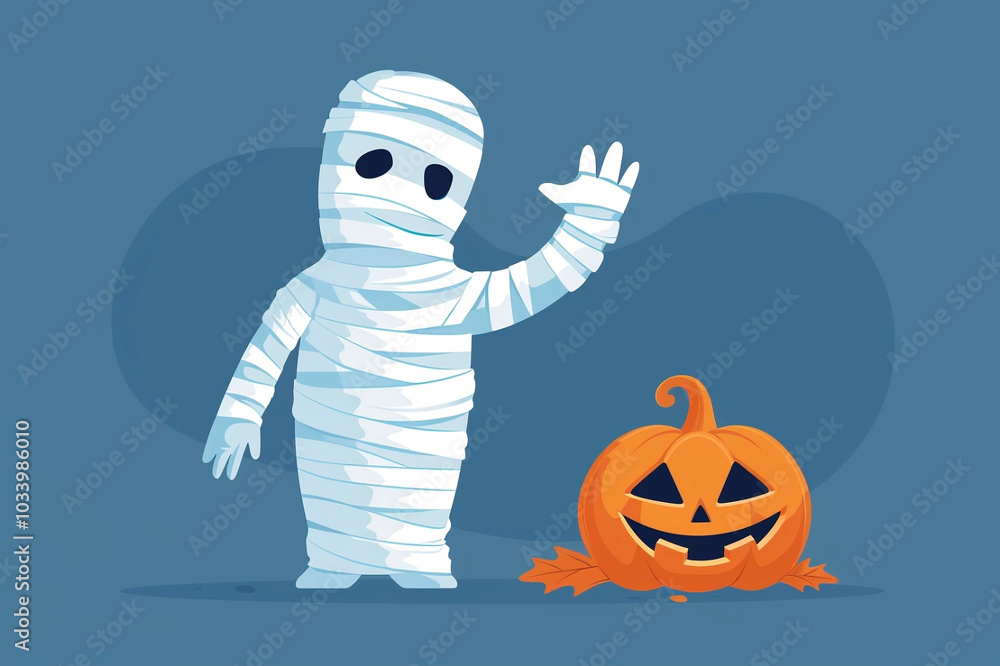 A friendly cartoon mummy waving hello, generative ai A friendly cartoon mummy waving hello, generative ai