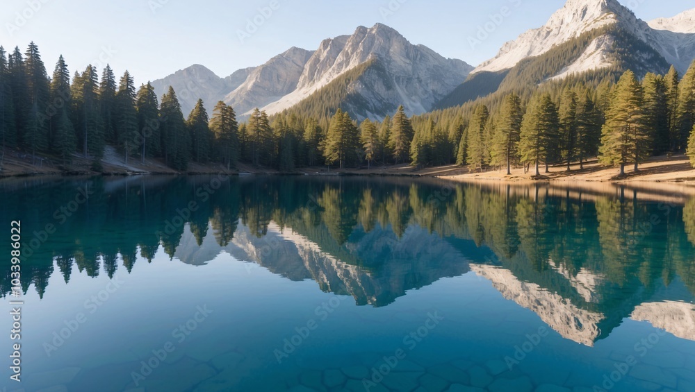 Serene Alpine Lake with Mountain Reflection Serene Alpine Lake with Mountain Reflection