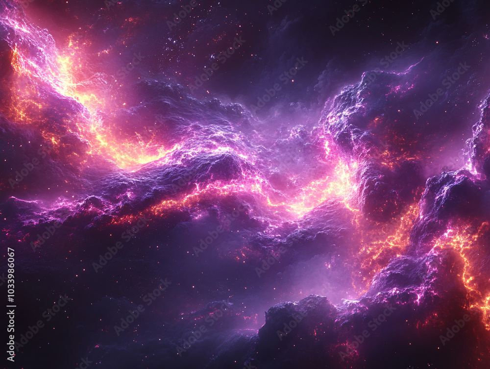 a 3D digital art of a cosmic lightning nebula in space. The nebula is composed of pink and purple colors and has a starburst pattern. a 3D digital art of a cosmic lightning nebula in space. The nebula is composed of pink and purple colors and has a starburst pattern.