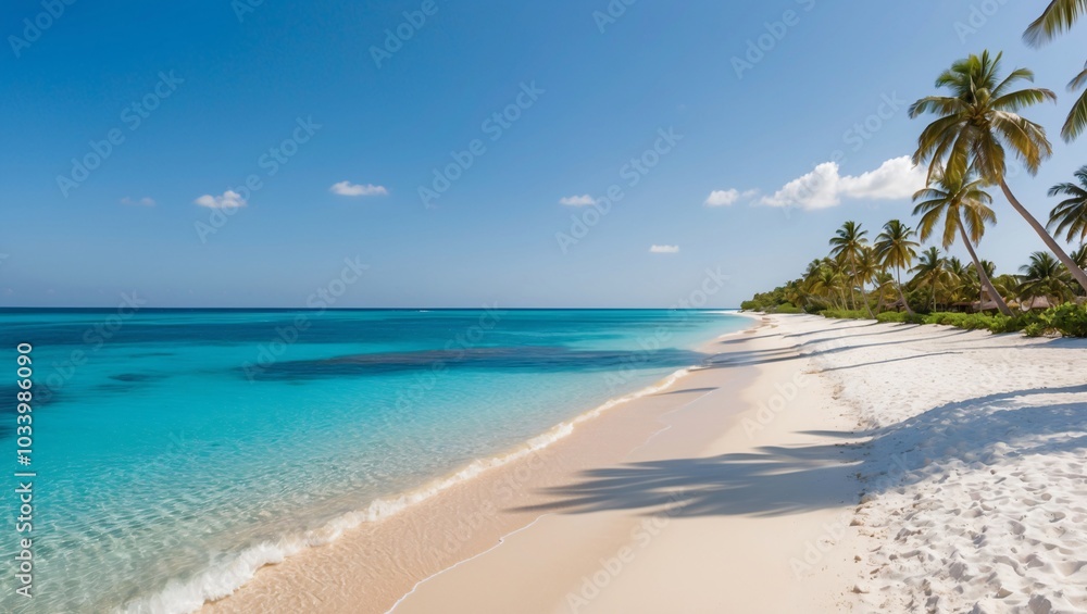 Tranquil Beach with Crystal Clear Water and Palm Trees Tranquil Beach with Crystal Clear Water and Palm Trees