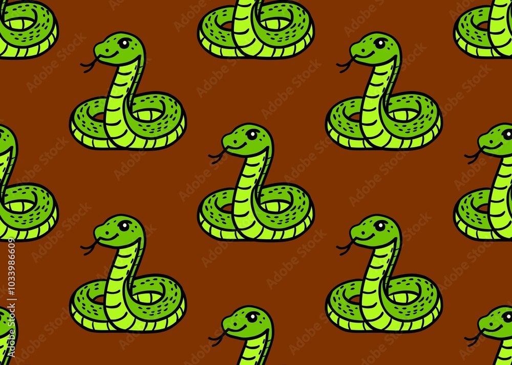 Obraz premium Seamless pattern with snakes. Seamless pattern with snakes on a brown background. Happy New Year. Year of the green snake.