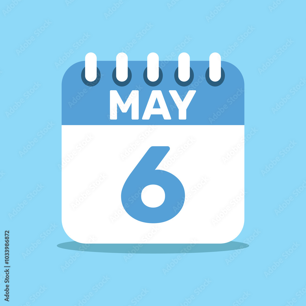 calendar May 6 blue color icon, paper planning design.