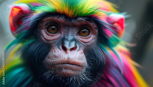 Colorful exotic lion tamarin, Generative AI