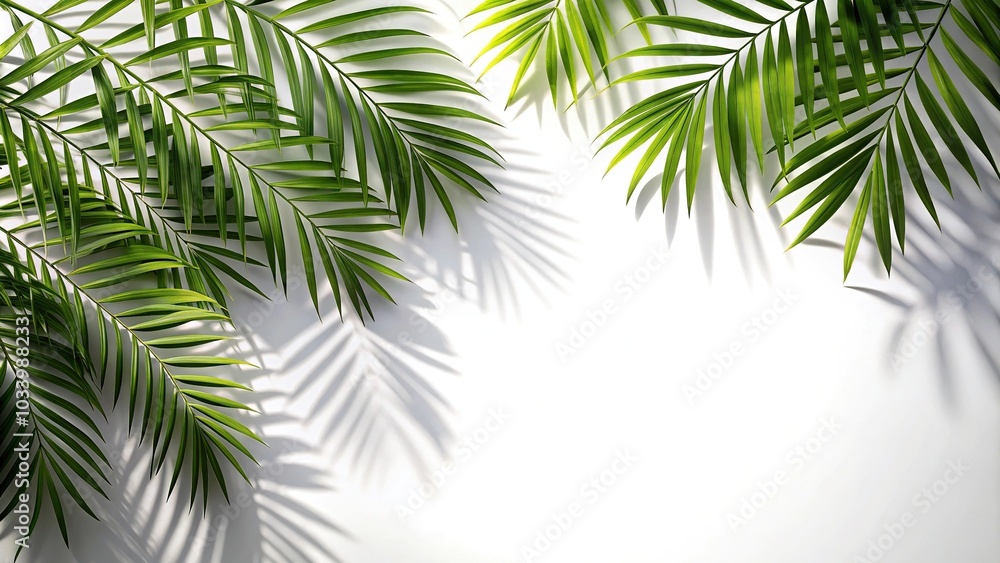 Fototapeta premium Abstract reflection of tropical tree branches and leaves on white background