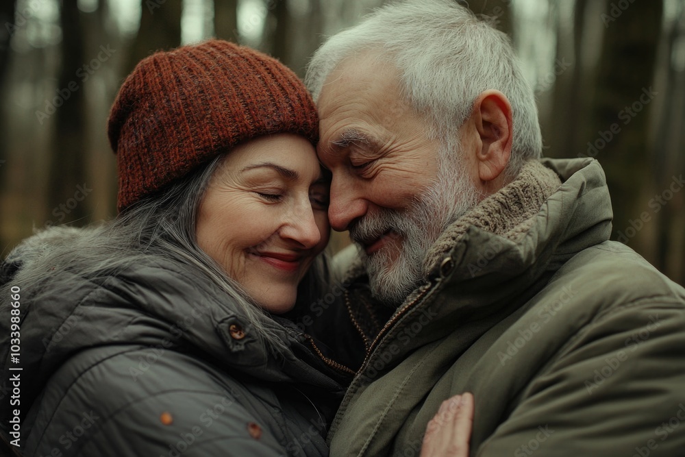 A couple embracing in a forest setting, perfect for romantic or intimate moments A couple embracing in a forest setting, perfect for romantic or intimate moments