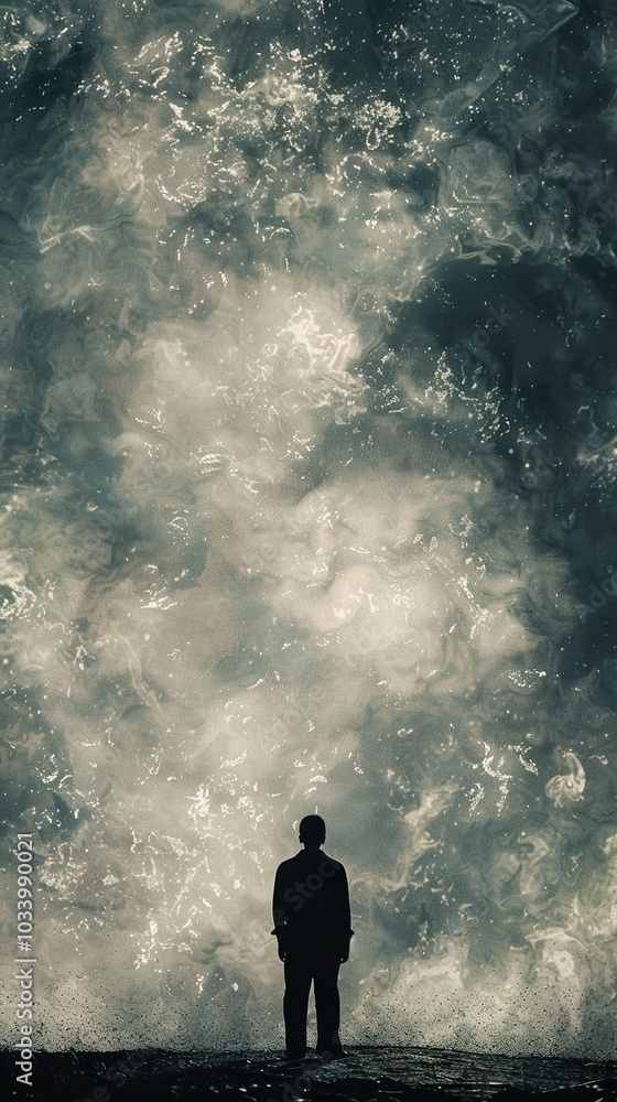 Silhouette of a Man Contemplating the Abstract Sky Silhouette of a Man Contemplating the Abstract Sky