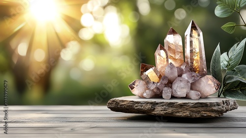 Healing crystal placed on a body during a meditation session, natural energy healing, 3D illustration