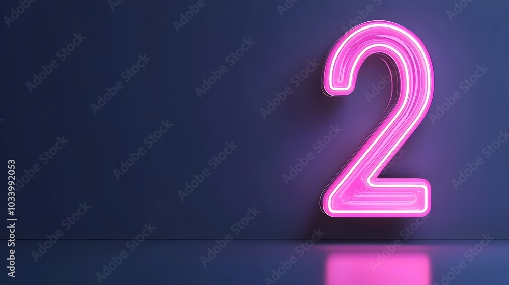 Captivating digital of a neon glowing number 2 set against a dark background with mesmerizing light reflections creating a futuristic and minimalist aesthetic Captivating digital of a neon glowing number 2 set against a dark background with mesmerizing light reflections creating a futuristic and minimalist aesthetic