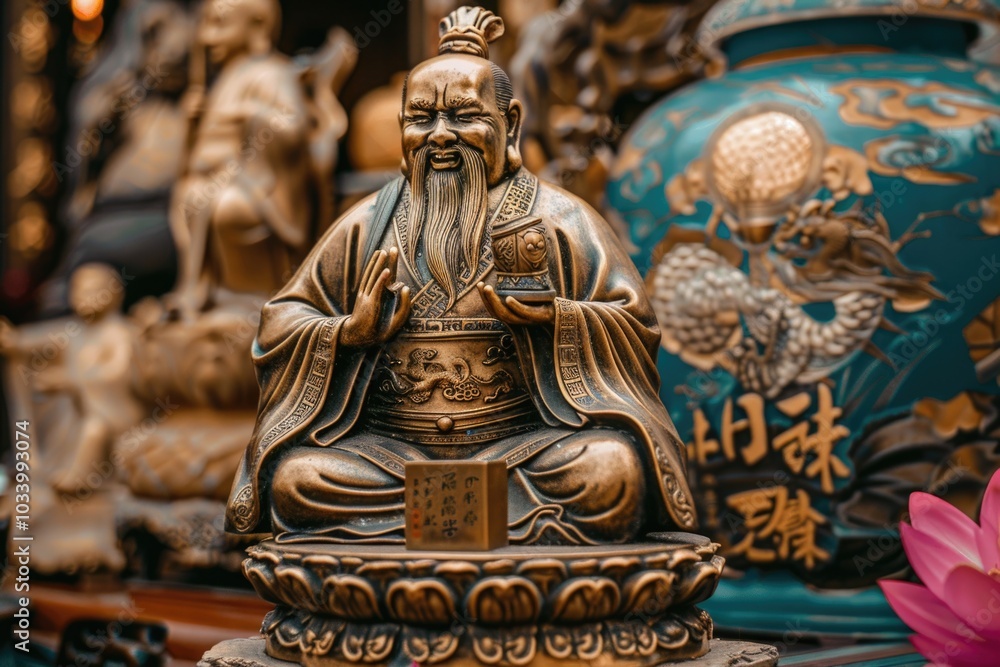 Fototapeta premium A statue of a person seated in the traditional yogic pose, with legs crossed and back straight