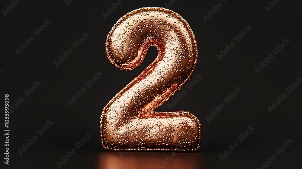 Fototapeta premium A sleek and modern 3D render of a futuristic metallic number 2 isolated on a black background featuring a shiny and reflective surface that creates a distinctive and captivating visual effect