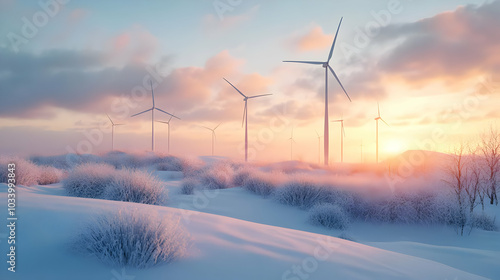 3D Windmill Farm Icon with Policy Keywords on Blades Amid Data Clouds - Renewable Governance and Data-Driven Policy Representation