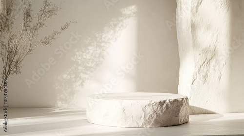 A simple white table set with a decorative vase containing fresh flowers