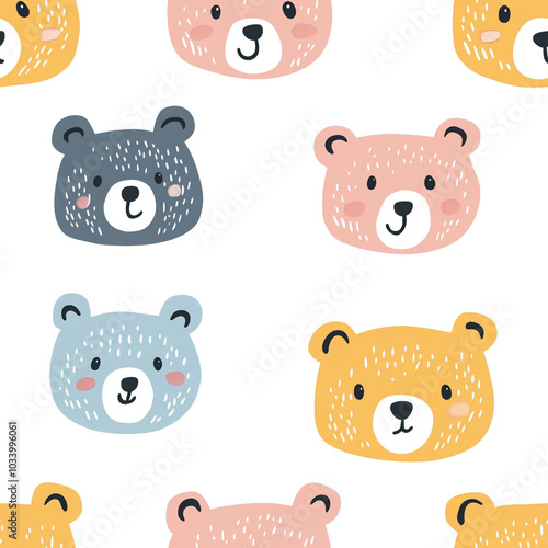 Wallpaper Mural A set of cartoon bear faces with a white background. The bears are smiling and appear to be happy. 
 Torontodigital.ca