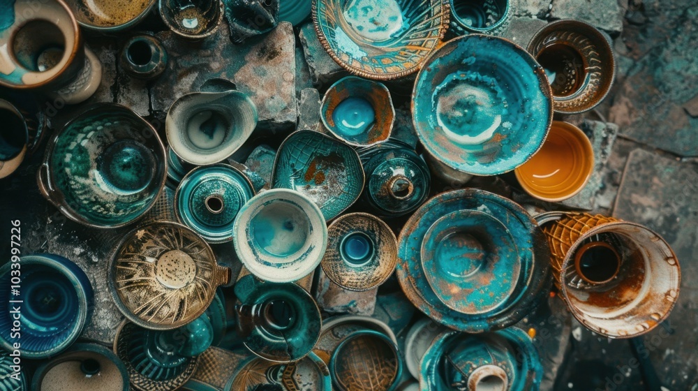 vibrant collection of ceramic bowls and dishes in various colors and patterns, showcasing intricate designs and textures. arrangement creates visually appealing display of craftsmanship and artistry vibrant collection of ceramic bowls and dishes in various colors and patterns, showcasing intricate designs and textures. arrangement creates visually appealing display of craftsmanship and artistry