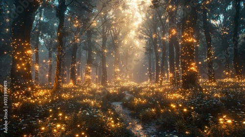 Enchanted Forest with Fireflies