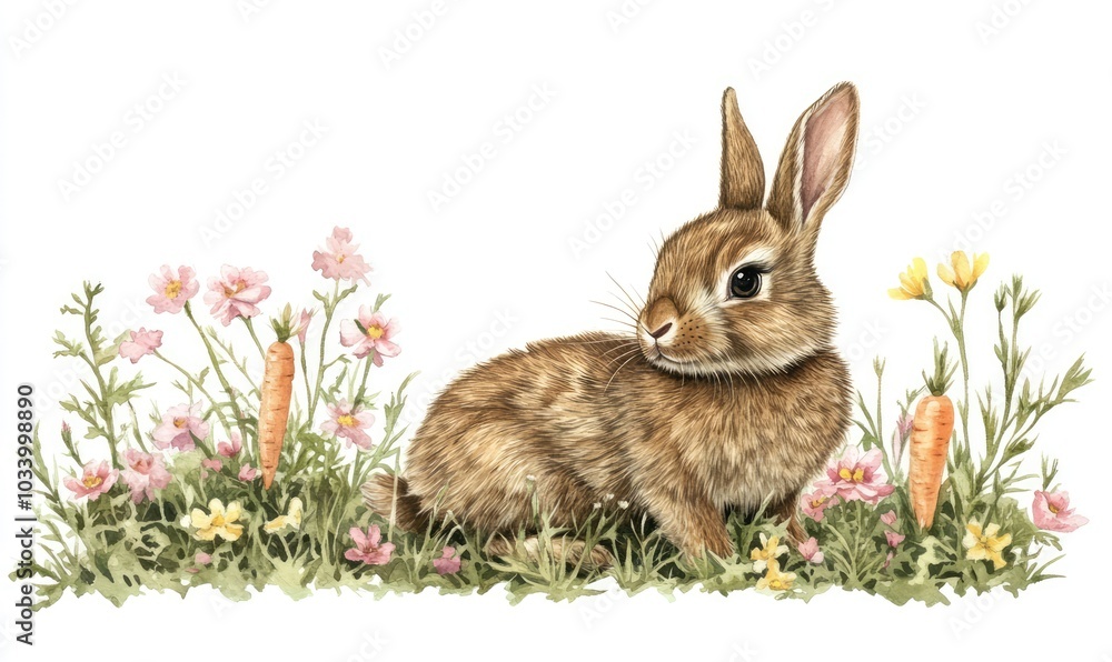 Cute Bunny Surrounded by Colorful Flowers Cute Bunny Surrounded by Colorful Flowers