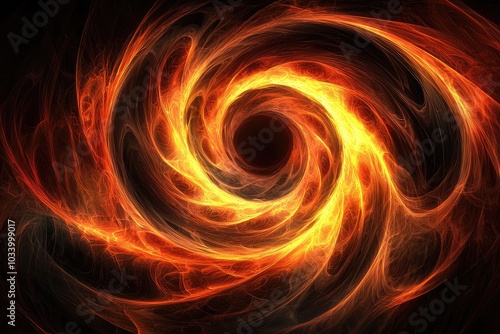 Vibrant swirling flames on a dark background, creating a stunning visual effect.