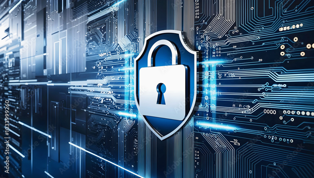 Data protection, online security, lock, information protection, futuristic background, safety