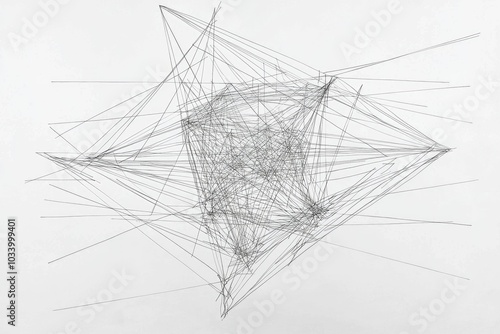 Abstract geometric lines forming a complex structure on a minimalistic background. Ideal for modern art and design themes.