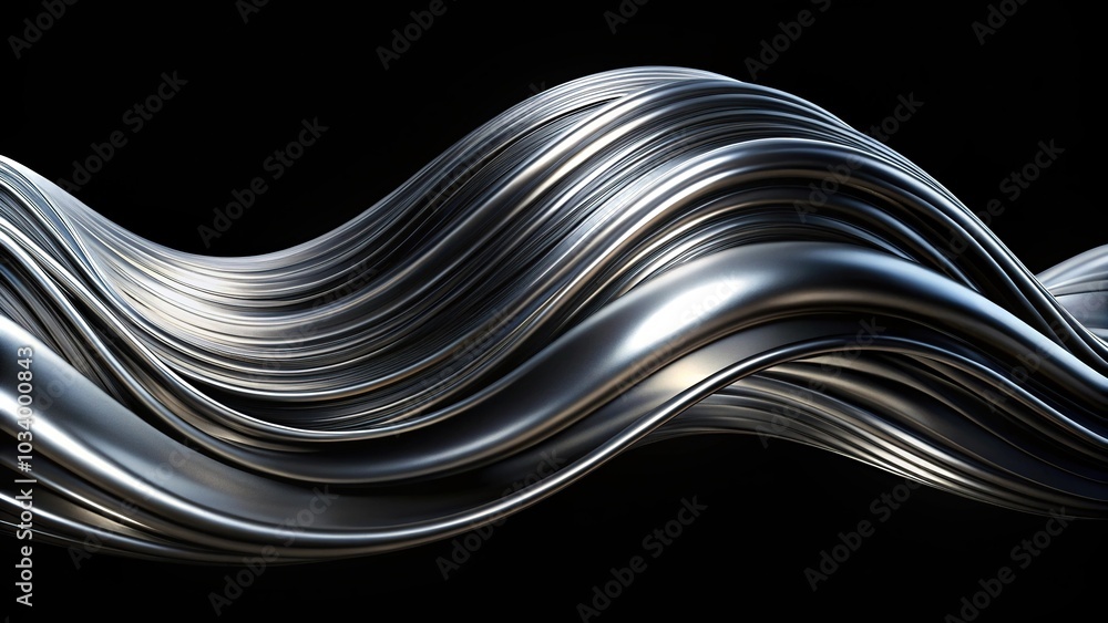 Abstract shiny silver wave on black background Abstract shiny silver wave on black background
