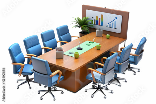 Professional Meeting Room with Conference Table, Chairs, and Presentation Tools Against Plain Light Background - Ideal for Text Overlays in Photo Stock Concept