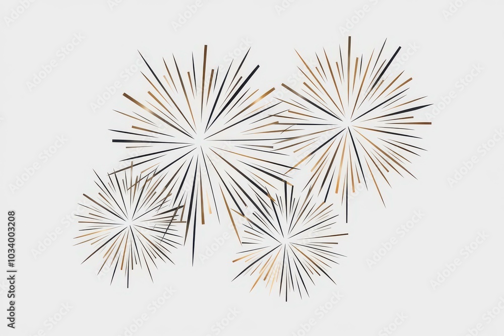 Fototapeta premium Black Gold Fireworks Illustration White Background - Modern Celebration Graphics Event Marketing, Party Invitations, Holiday Promotions