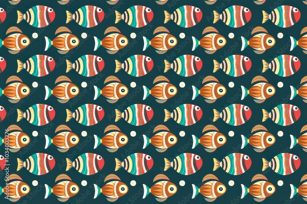 Colorful Cartoon Fish Pattern Dark Teal Background - Whimsical Aquatic Design Children's Room Decor, Bedding, Playful Products Colorful Cartoon Fish Pattern Dark Teal Background - Whimsical Aquatic Design Children's Room Decor, Bedding, Playful Products