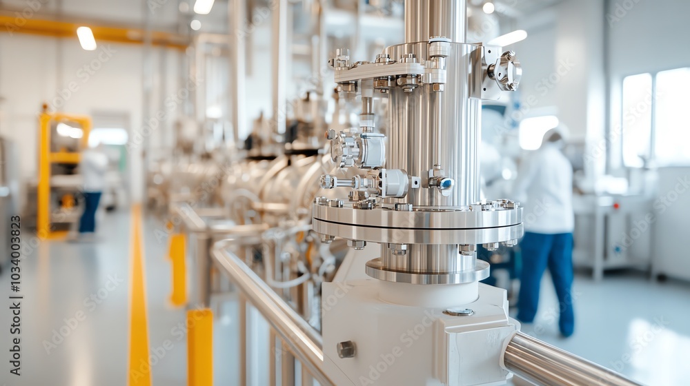 Industrial equipment in a sterile factory setting. Industrial equipment in a sterile factory setting.