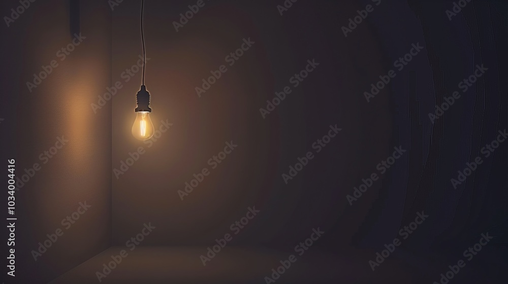 Dark empty room with single flickering light bulb casting long shadows, emphasizing absence of power and eerie atmosphere, minimalist setting with focus on light bulb's glow. Dark empty room with single flickering light bulb casting long shadows, emphasizing absence of power and eerie atmosphere, minimalist setting with focus on light bulb's glow.