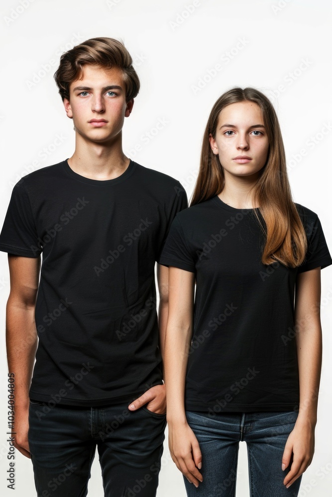 A pair of people standing side by side A pair of people standing side by side