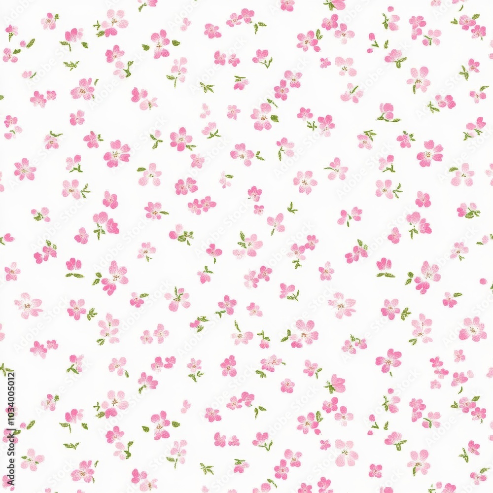 Delicate Pink Floral Pattern: A charming seamless pattern featuring tiny pink flowers scattered across a white background. Perfect for adding a touch of elegance to any design project. Delicate Pink Floral Pattern: A charming seamless pattern featuring tiny pink flowers scattered across a white background. Perfect for adding a touch of elegance to any design project.