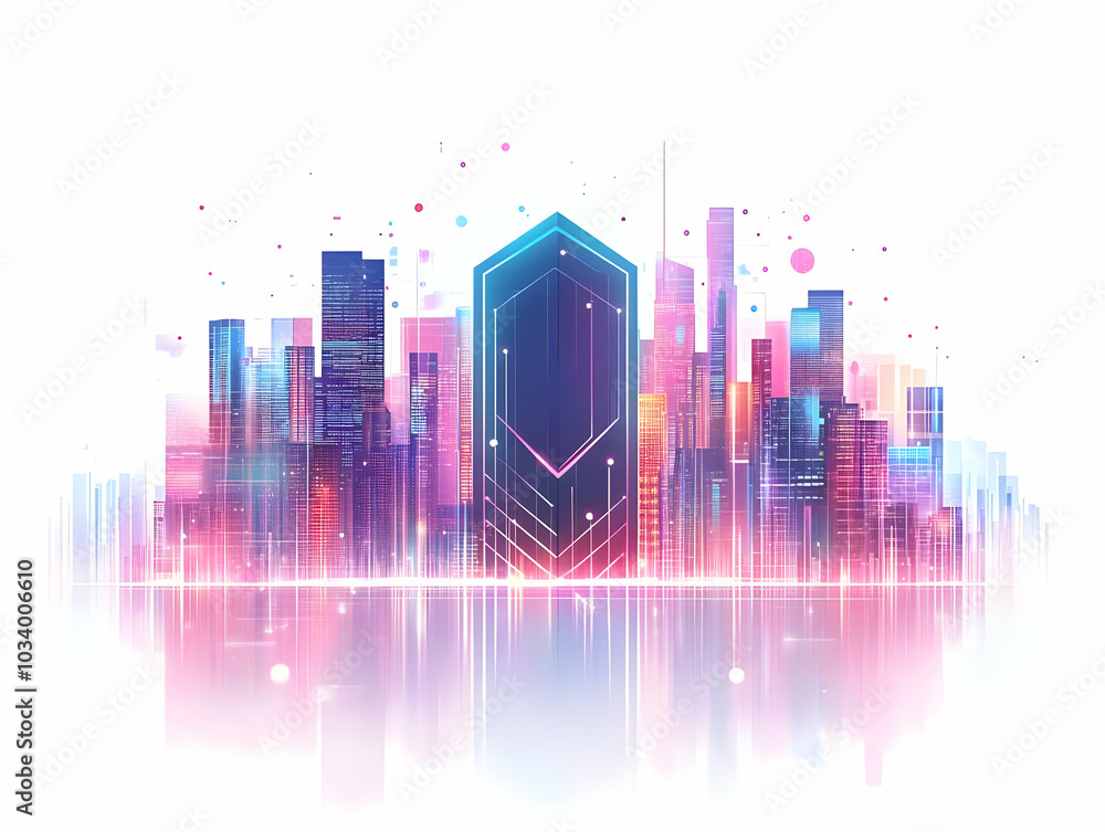 Flat Integrity Shield Over Data Stream Cityscape: A Transparent Shield Representing Election Security Amidst Polling Data and Bokeh City Lights - Simple Vector Illustration Flat Integrity Shield Over Data Stream Cityscape: A Transparent Shield Representing Election Security Amidst Polling Data and Bokeh City Lights - Simple Vector Illustration