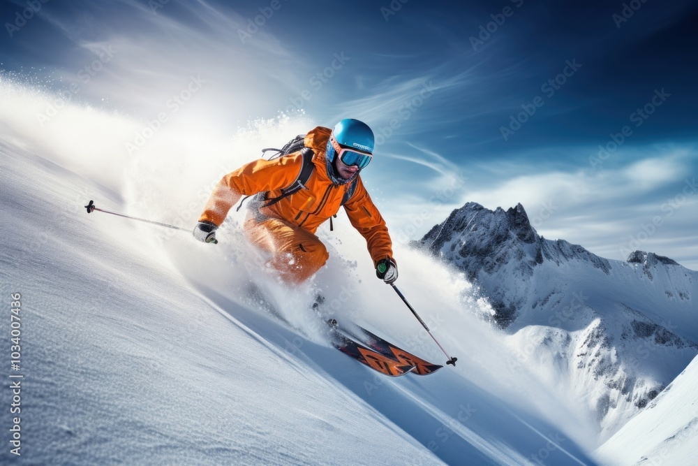 Skier in high mountains recreation outdoors nature. Skier in high mountains recreation outdoors nature.