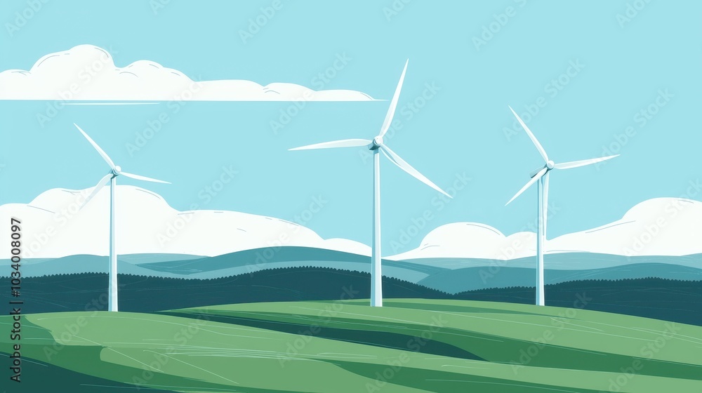 A serene landscape featuring wind turbines on rolling hills under a blue sky, symbolizing renewable energy and sustainability. A serene landscape featuring wind turbines on rolling hills under a blue sky, symbolizing renewable energy and sustainability.