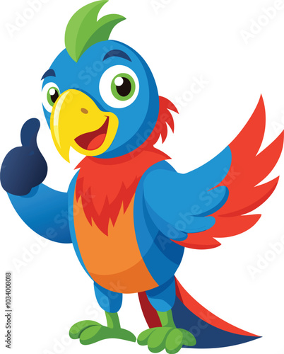 Cheerful Parrot Thumbs Up: A cartoon parrot with vibrant blue, red, and green plumage gives a cheerful thumbs up, radiating positivity and good vibes.  