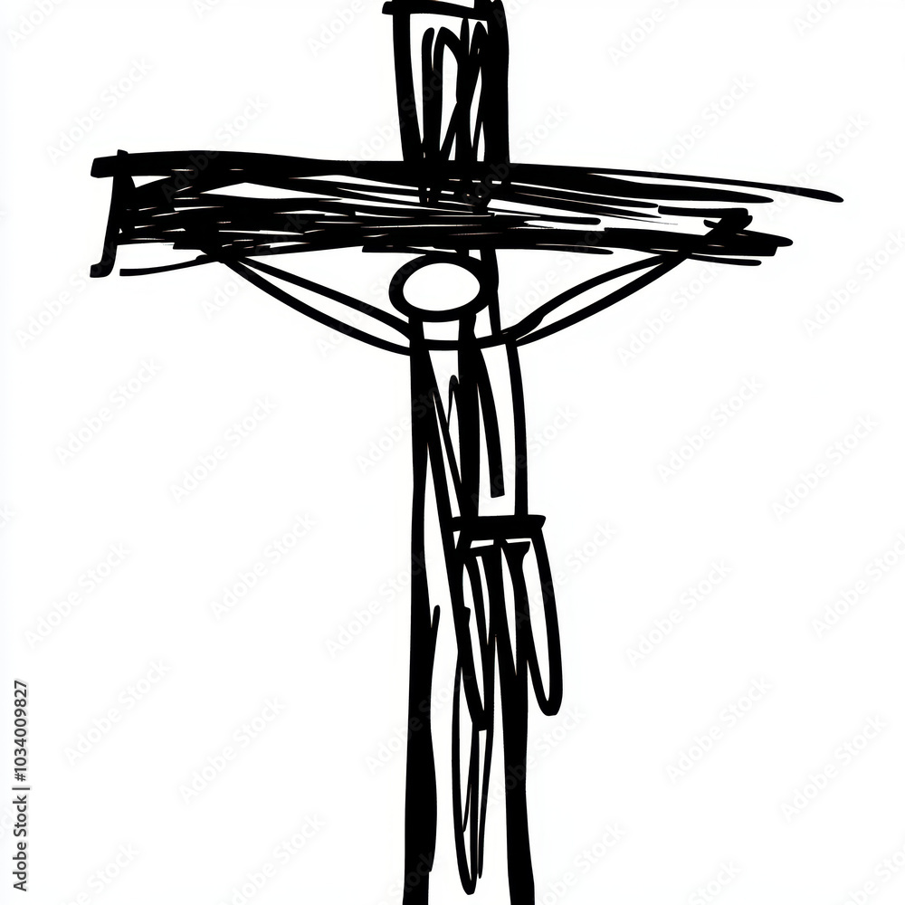 Abstract Black Brushstroke Depiction of Crucifixion on White Background. Jesus Christ, crucifixion, inri, Easter concept. Abstract Black Brushstroke Depiction of Crucifixion on White Background. Jesus Christ, crucifixion, inri, Easter concept.